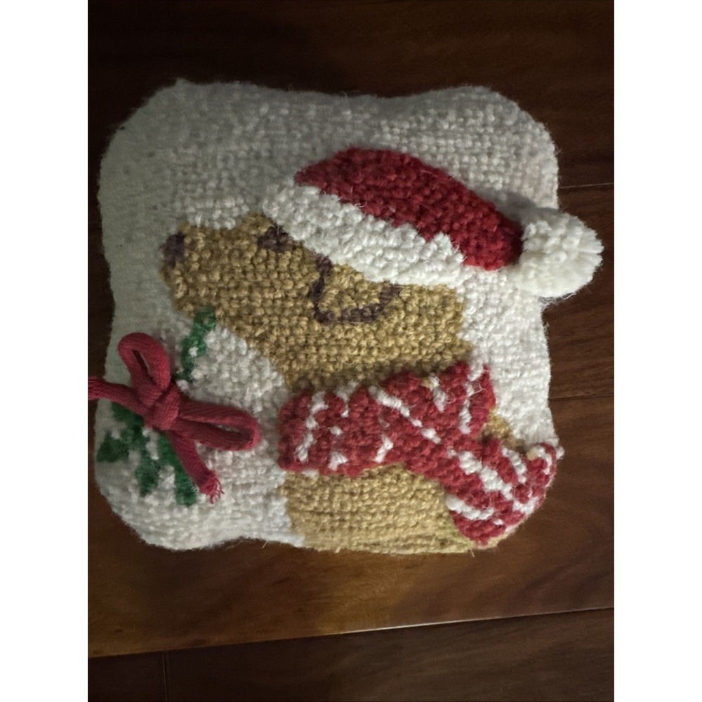 MUD PIE Brown Lab Labrador Dog w/ Mistletoe Hooked 8" Mini Christmas Pillow-New